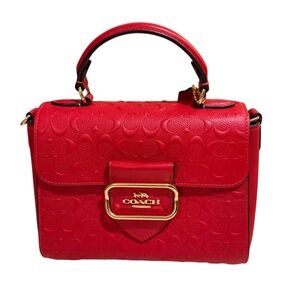 Coach Morgan Top handle Red Embossed Satchel w/crossbody strap. EUC Used once.
